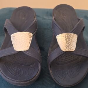 CROCS Navy Sandals with Silver Details